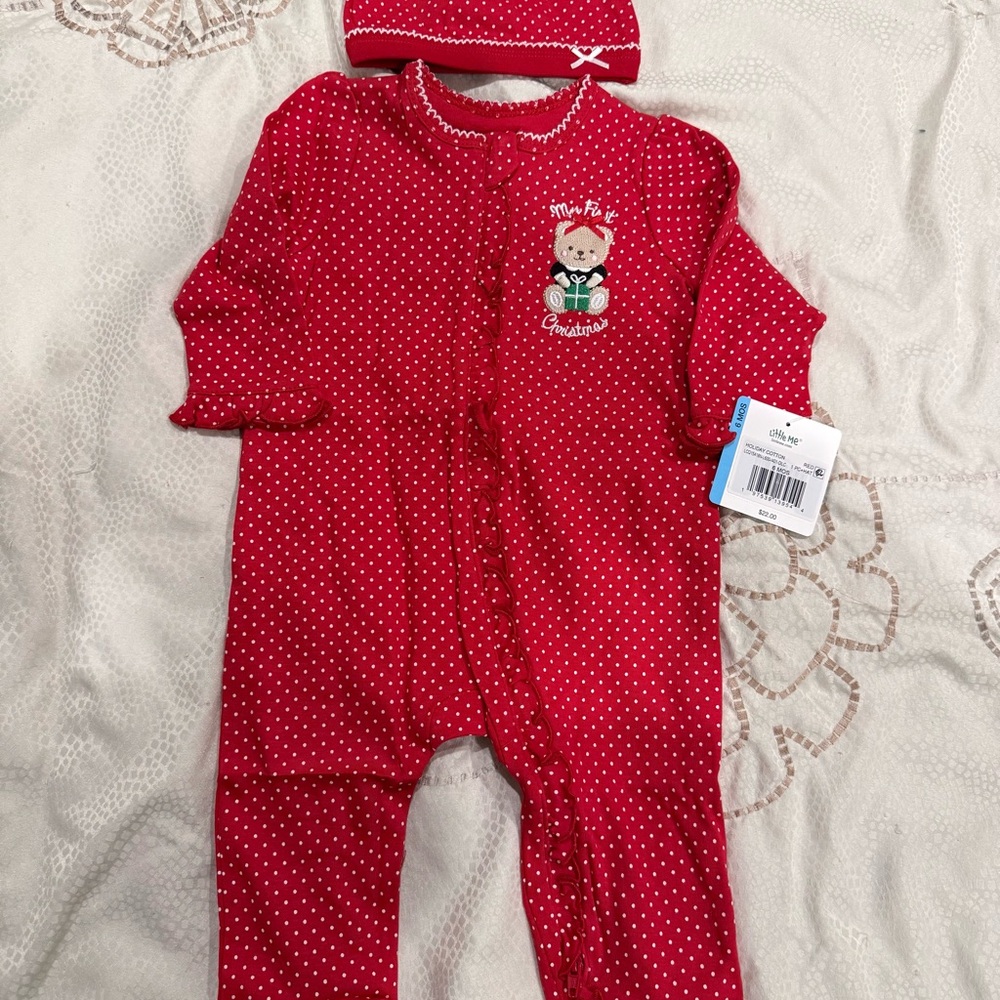 Little Me Festive Red and White Footie